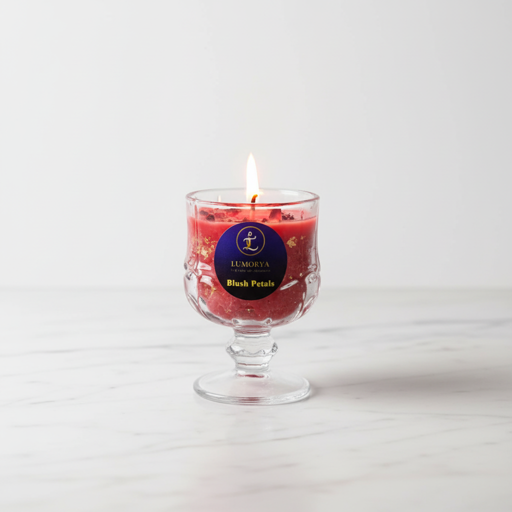Lumorya Blush Petals Rose floral scented candle – handcrafted, premium fragrance, made in Nagpur