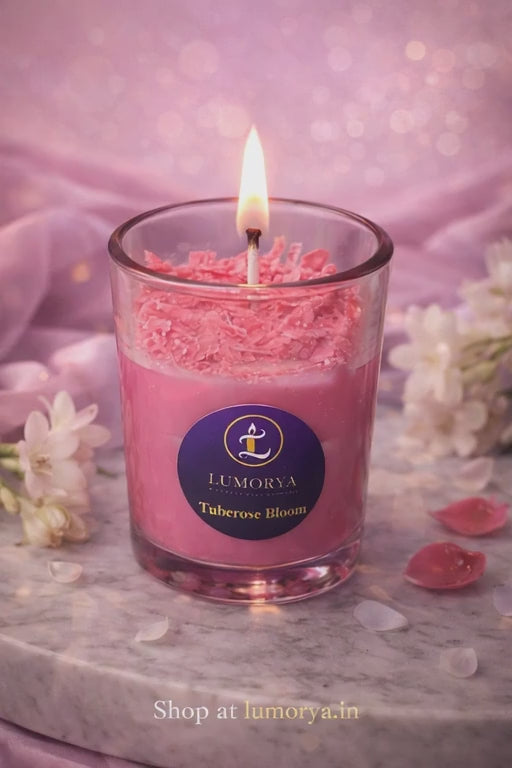TubeRose Bloom (Rajnigandha) Scented Candle for Home Decor & Gifting | Lumorya