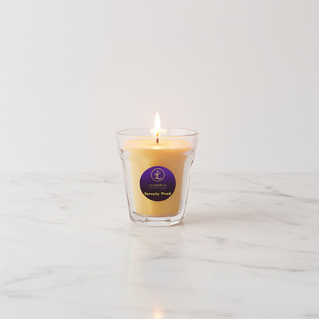Lumorya serenity-wood-Sandalwood floral scented candle – handcrafted, premium fragrance, made in Nagpur